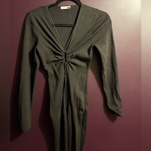 Lush Black Ruched Long Sleeve Dress